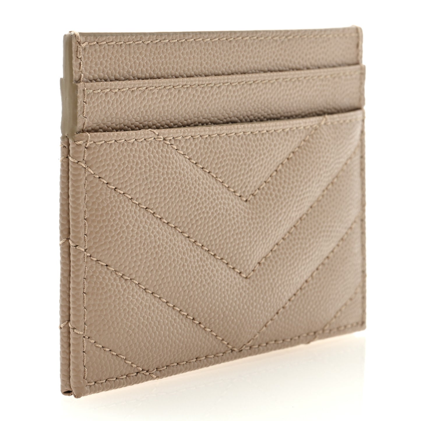 Grain De Poudre Matelasse Chevron Monogram Credit Card Case Dark Beige