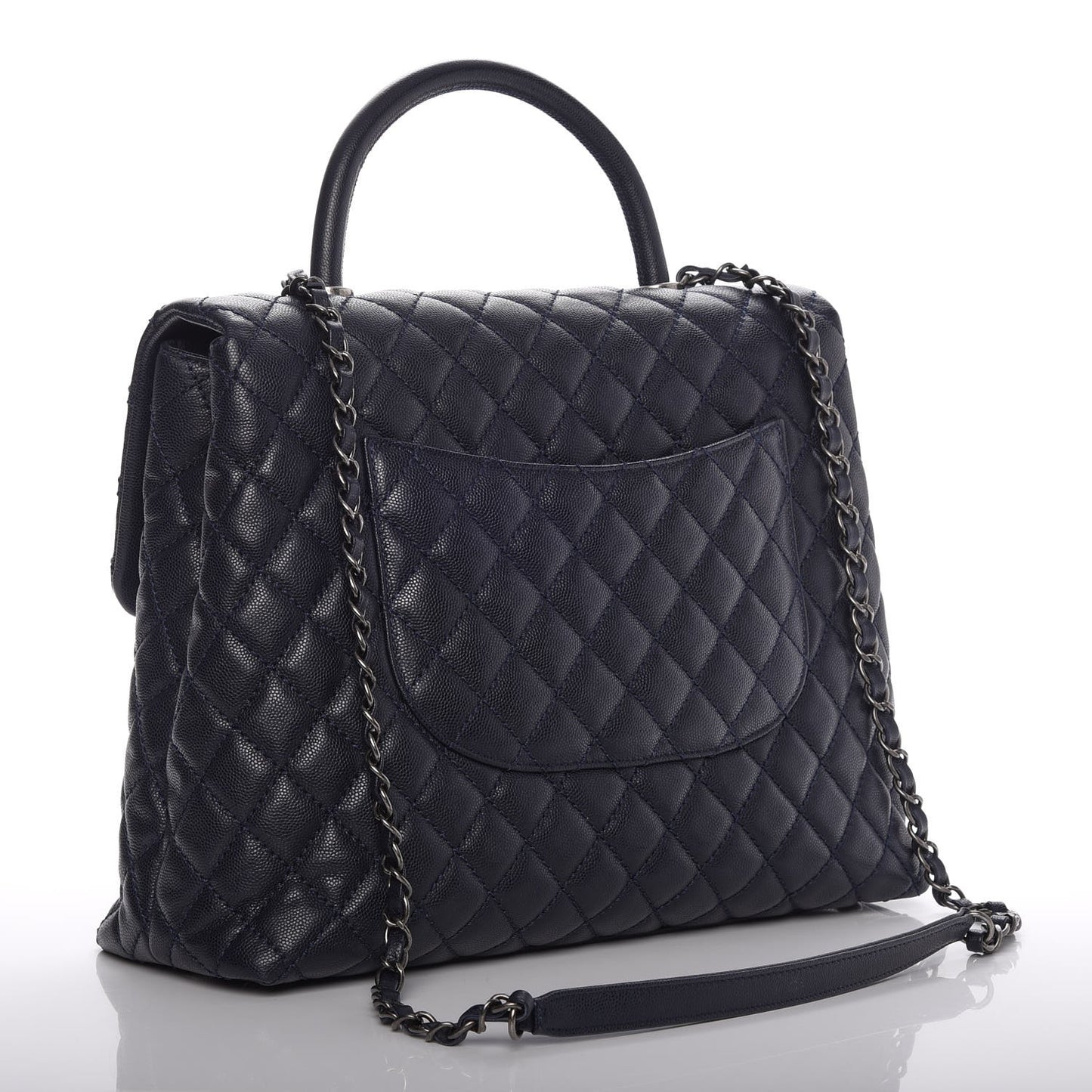 Caviar Quilted Large Coco Handle Flap Navy