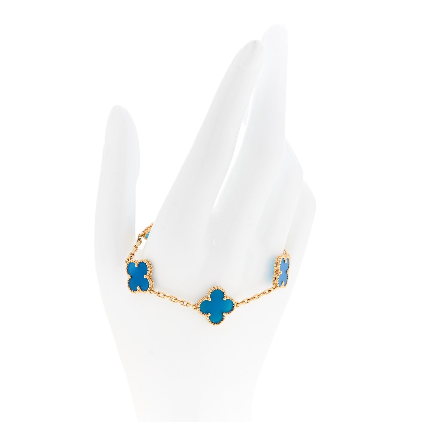 18K Yellow Gold Blue Agate 5 Motifs Vintage Alhambra Bracelet
