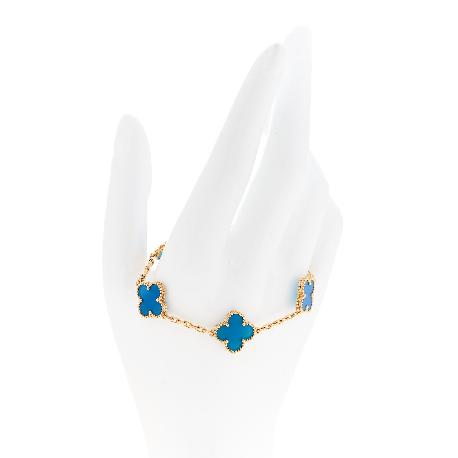 Van Cleef & Arpels 18K Yellow Gold Blue Agate 5 Motifs Vintage Alhambra Bracelet 2 of 8