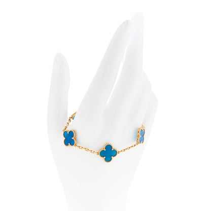 Van Cleef & Arpels 18K Yellow Gold Blue Agate 5 Motifs Vintage Alhambra Bracelet 2 of 8