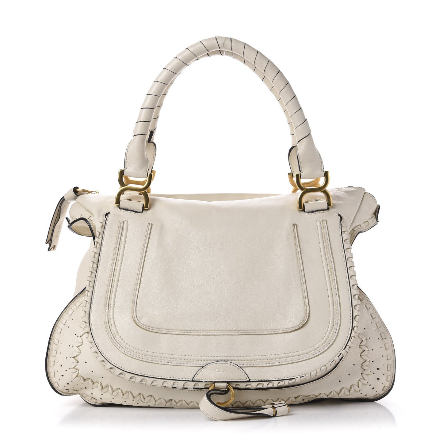 Calfskin Large Perforated Marcie Satchel Porcelain