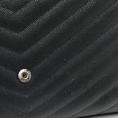 Saint Laurent Grain De Poudre Matelasse Chevron Monogram Chain Wallet Black 12 of 13