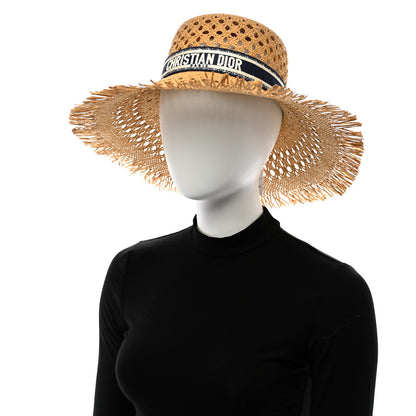 Christian Dior Straw Embroidered Bob Naughtily Large Brim Hat 58 Blue Multicolor 2 of 10