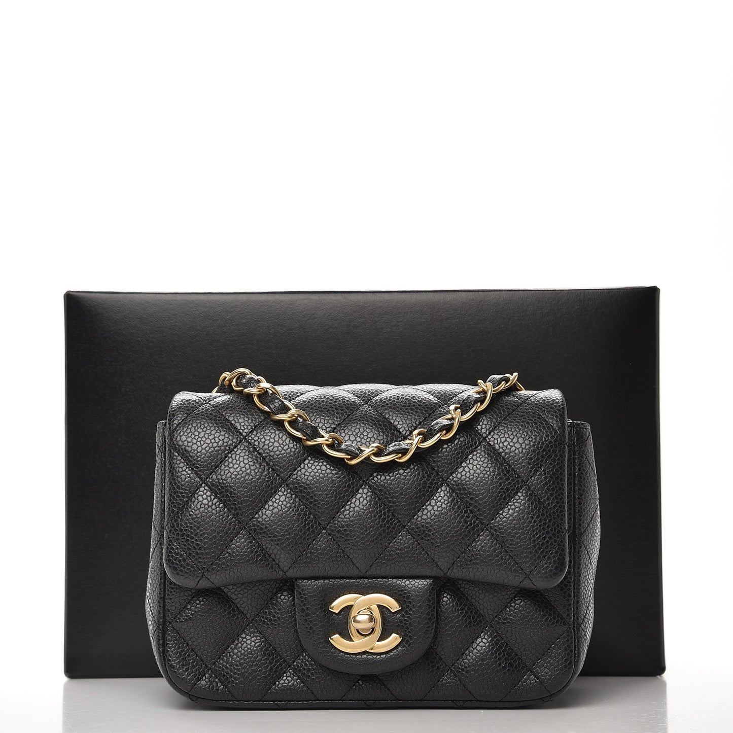 Caviar Quilted Mini Square Flap Dark Charcoal