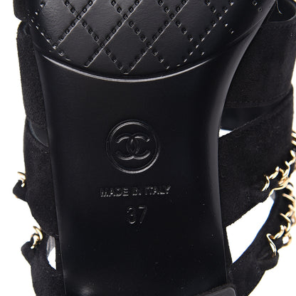 Chanel Kid Suede Chain CC Slide Flat Sandals 37 Black 7 of 9