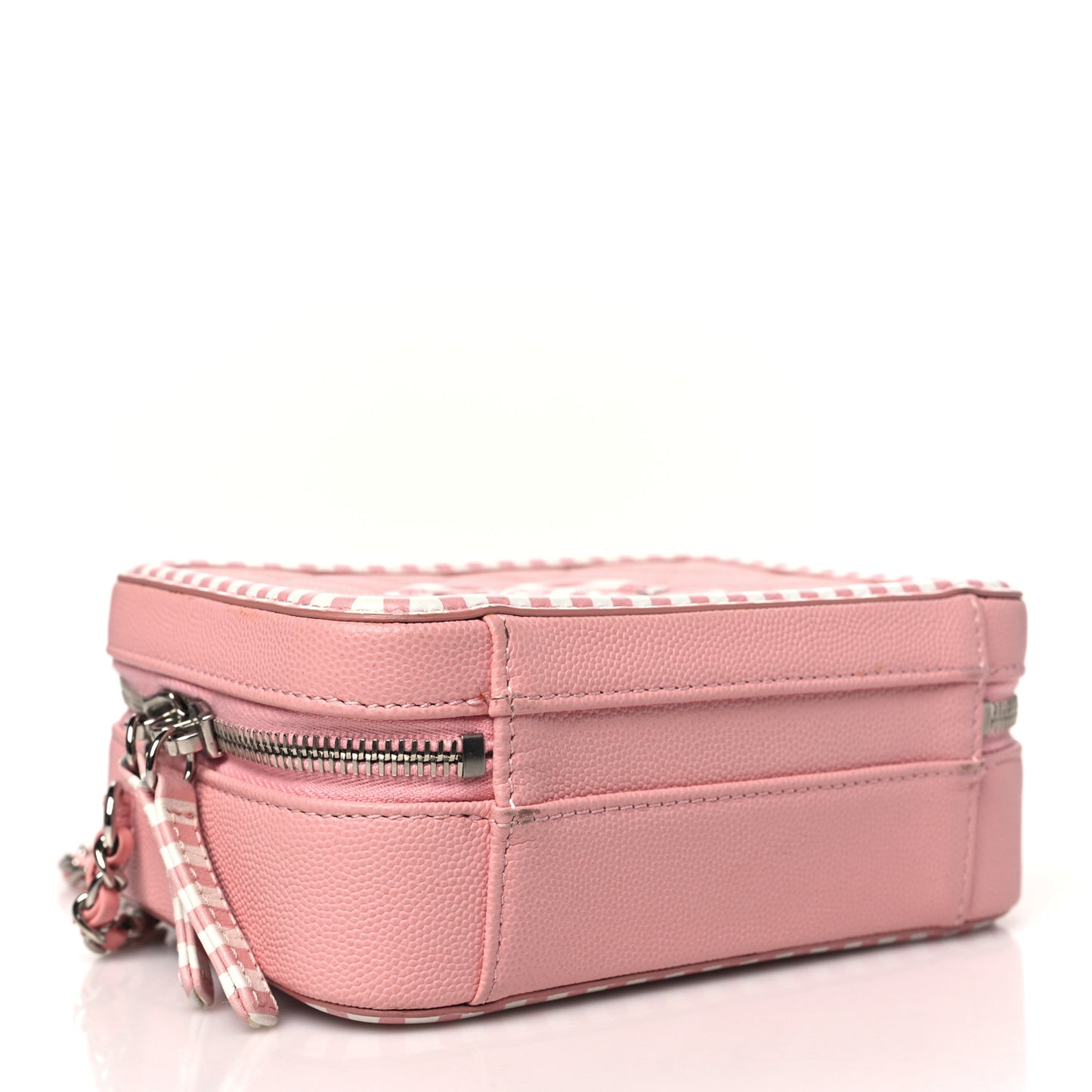 Caviar Quilted Striped Small CC Filigree Vanity Case Pink White