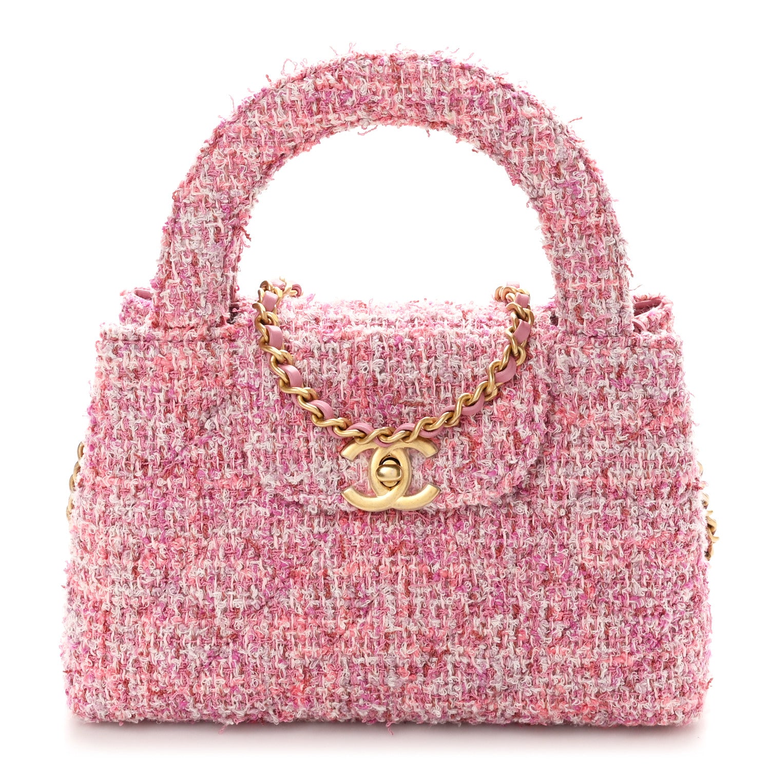 Chanel Tweed Quilted Nano Kelly Shopper Pink 1 of 10