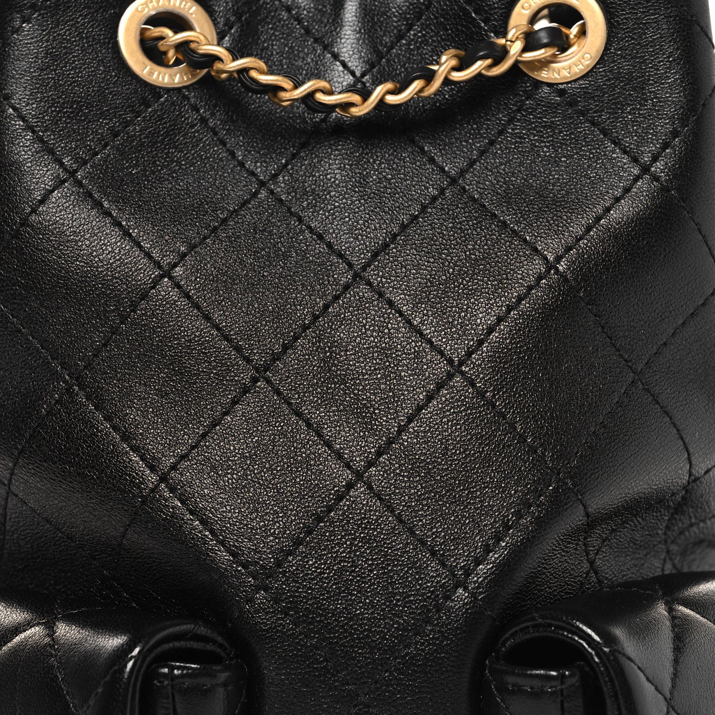 Shiny Lambskin Quilted Double Pocket Backpack Black