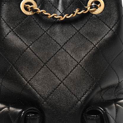 Chanel Shiny Lambskin Quilted Double Pocket Backpack Black 8 of 11