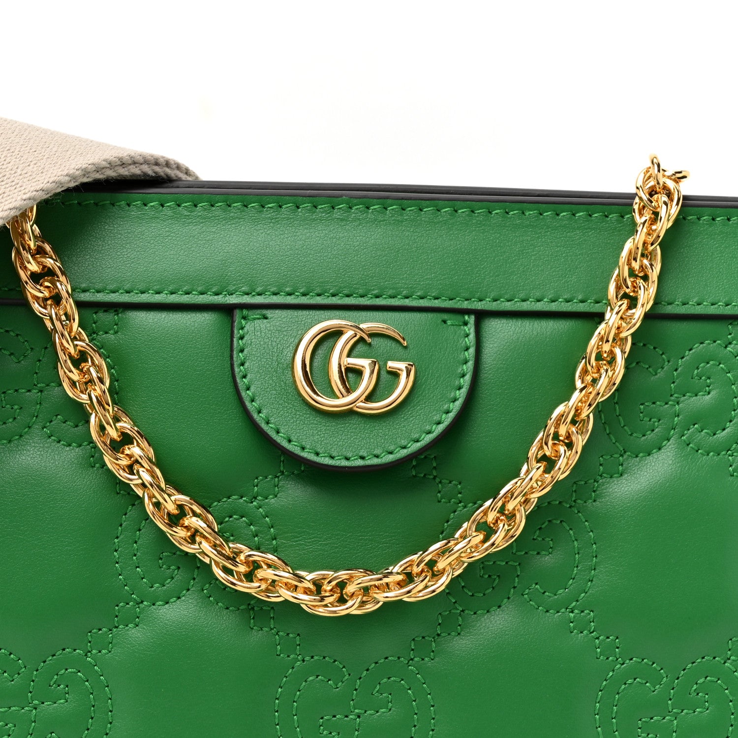 Gucci Calfskin GG Matelasse Large Slim Chain Shoulder Bag Spring Green Natural 8 of 10