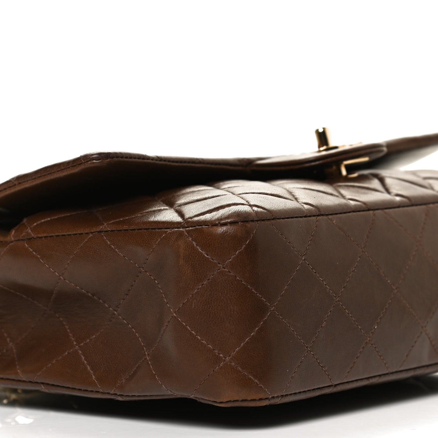 Lambskin Quilted Medium Double Flap Brown