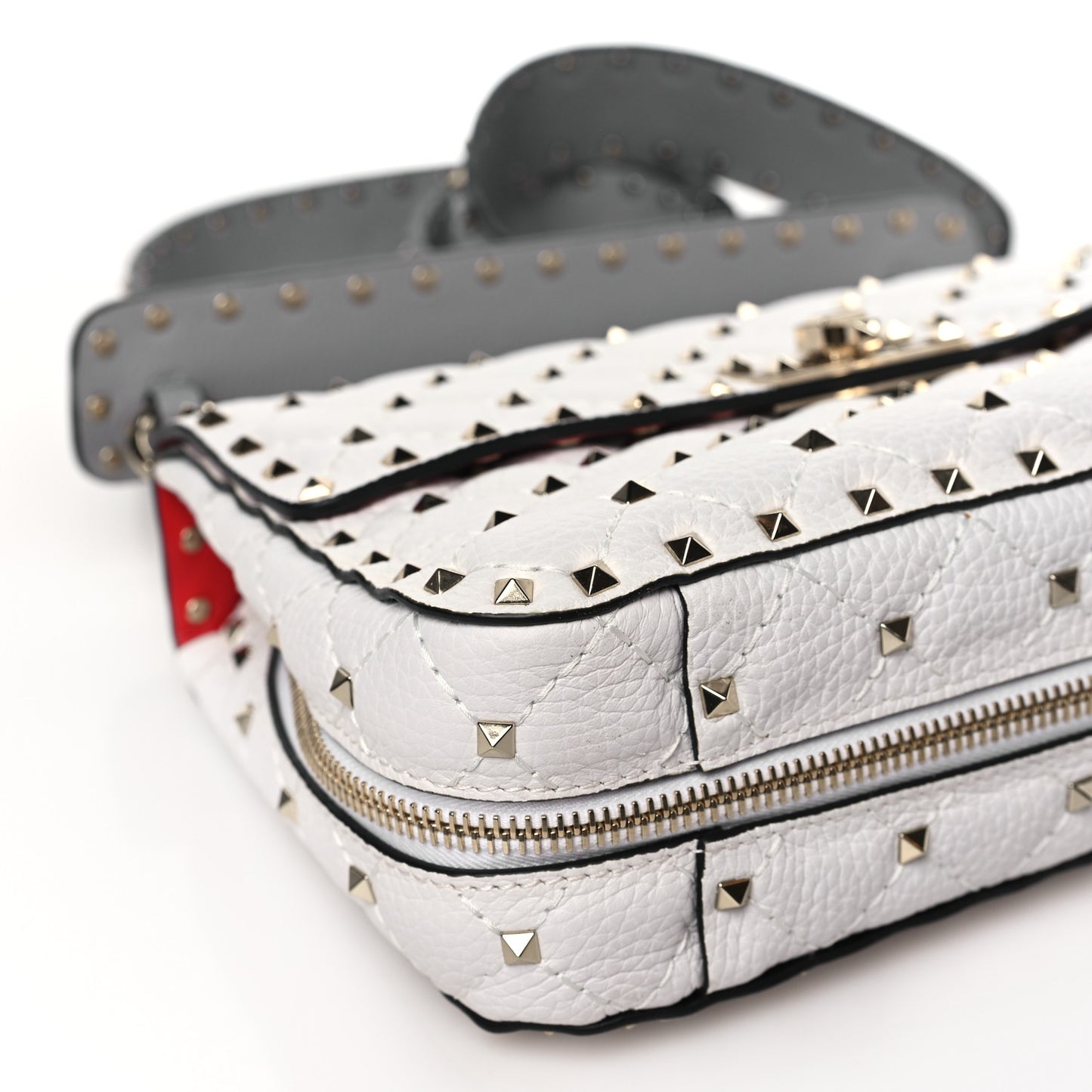 Grained Calfskin Medium Rockstud Spike Shoulder Bag White Grey