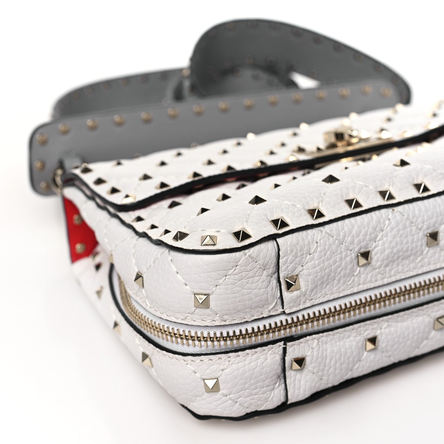 Valentino Garavani Grained Calfskin Medium Rockstud Spike Shoulder Bag White Grey 7 of 8