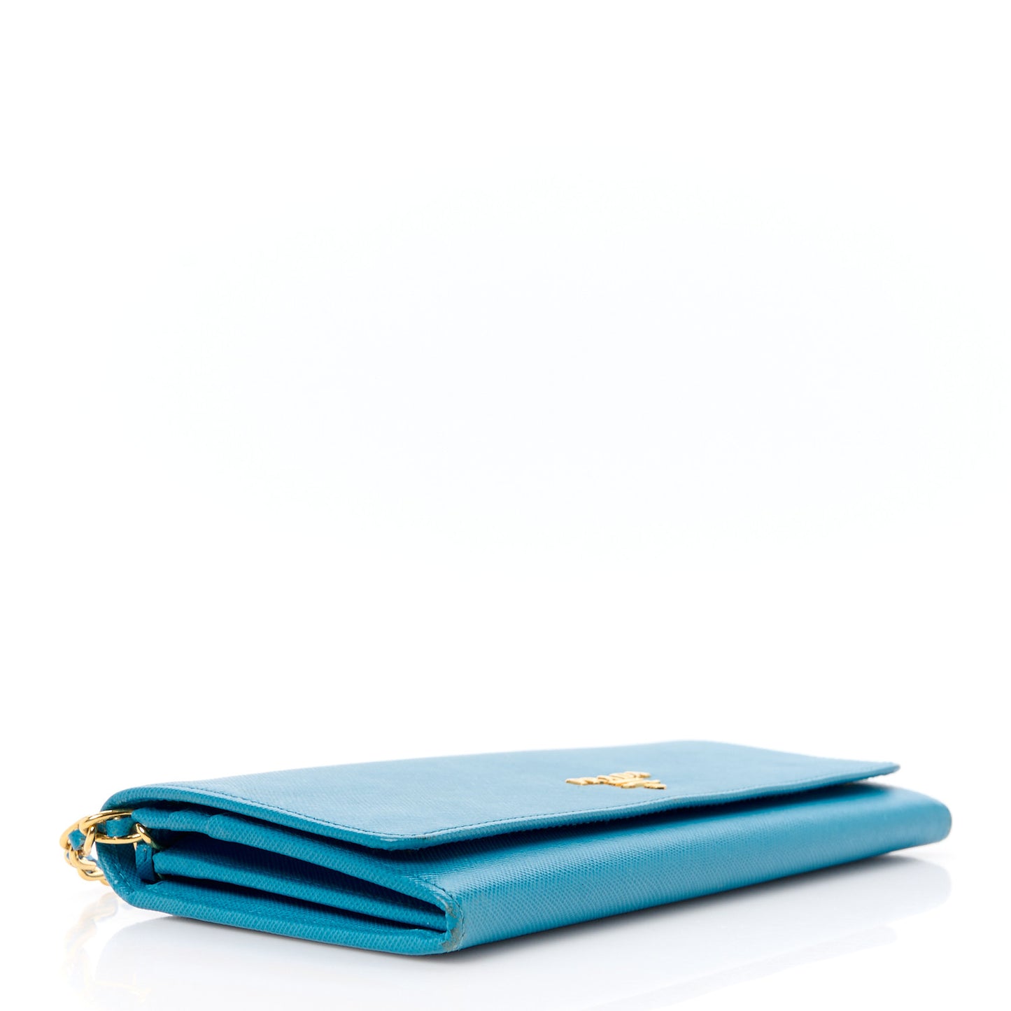 Saffiano Metal Oro Chain Wallet Celeste