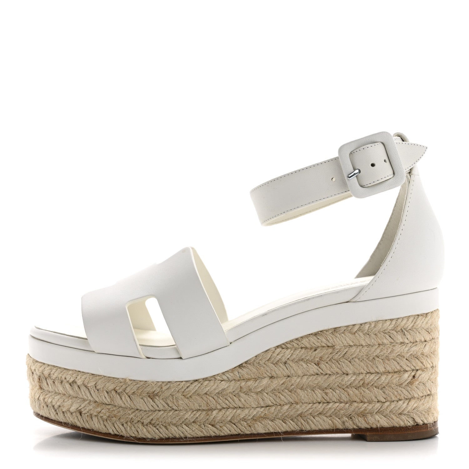 Hermes Goatskin Elda Espadrille Wedge Sandals 35 White 1 of 14