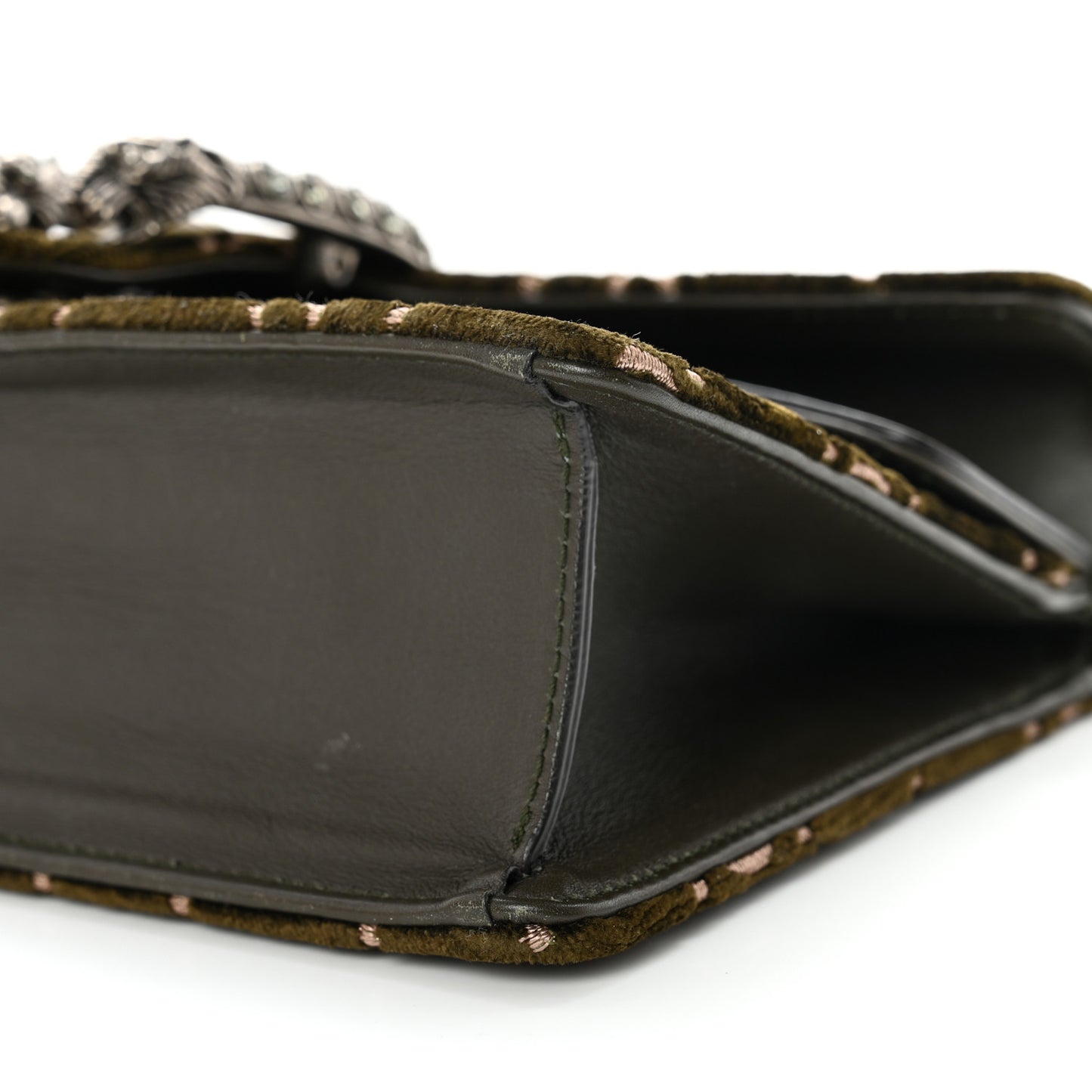 Velvet Moon Calfskin Crystal GG Monogram Small Dionysus Shoulder Bag Dark Olive Rose Gold