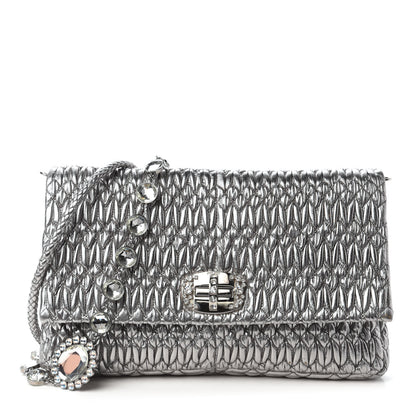Miu Miu Metallic Nappa Matelasse Crystal Flap Clutch Cromo 1 of 10