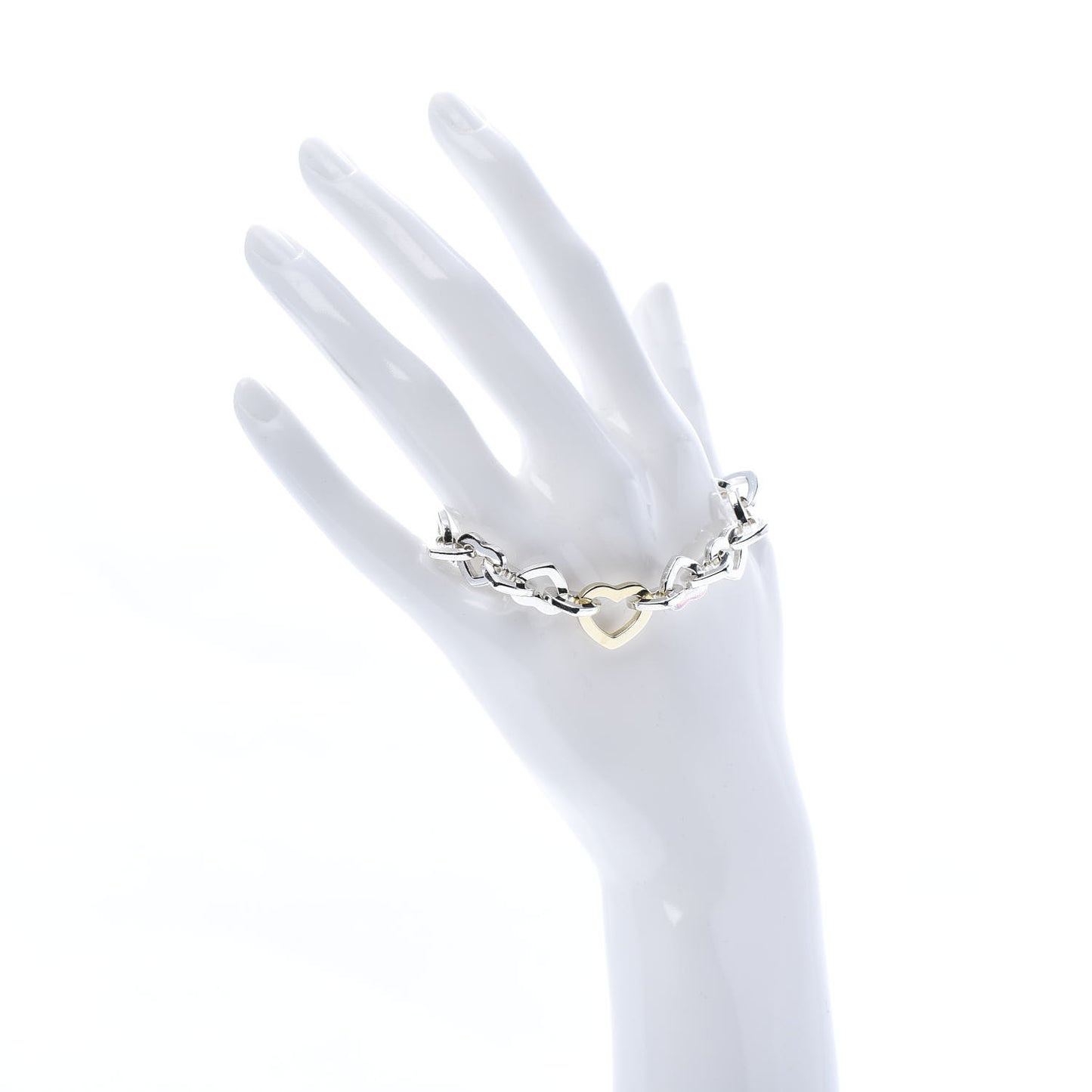 Sterling Silver 18K Yellow Gold Heart Links Bracelet
