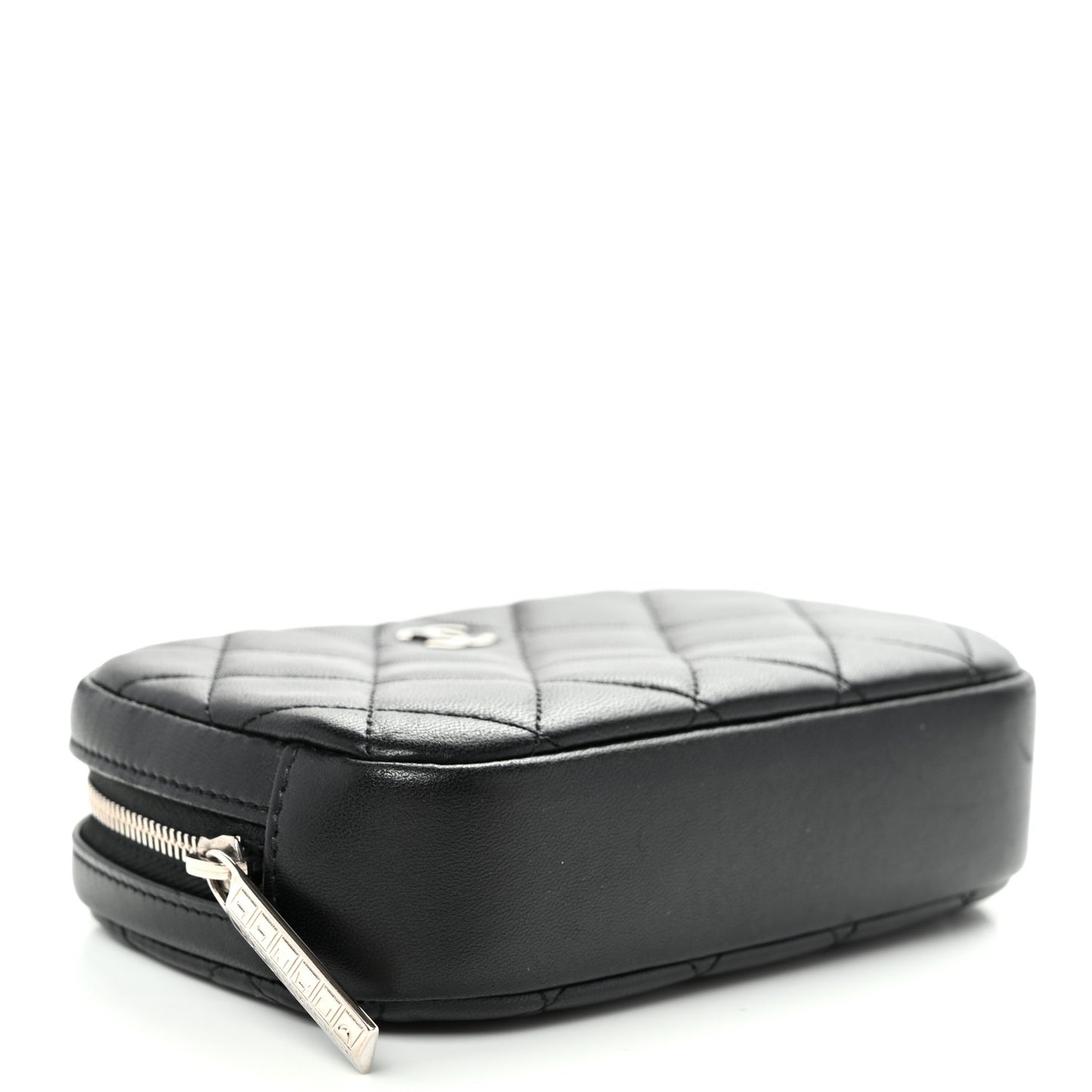 Lambskin Quilted Small Curvy Pouch Cosmetic Case Black