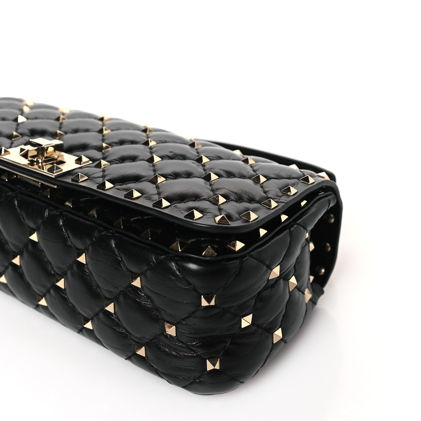 Calfskin Rockstud Spike Convertible Shoulder Bag Black