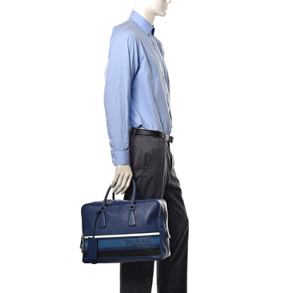 Prada Saffiano Righe Briefacase Bleuette 2 of 15