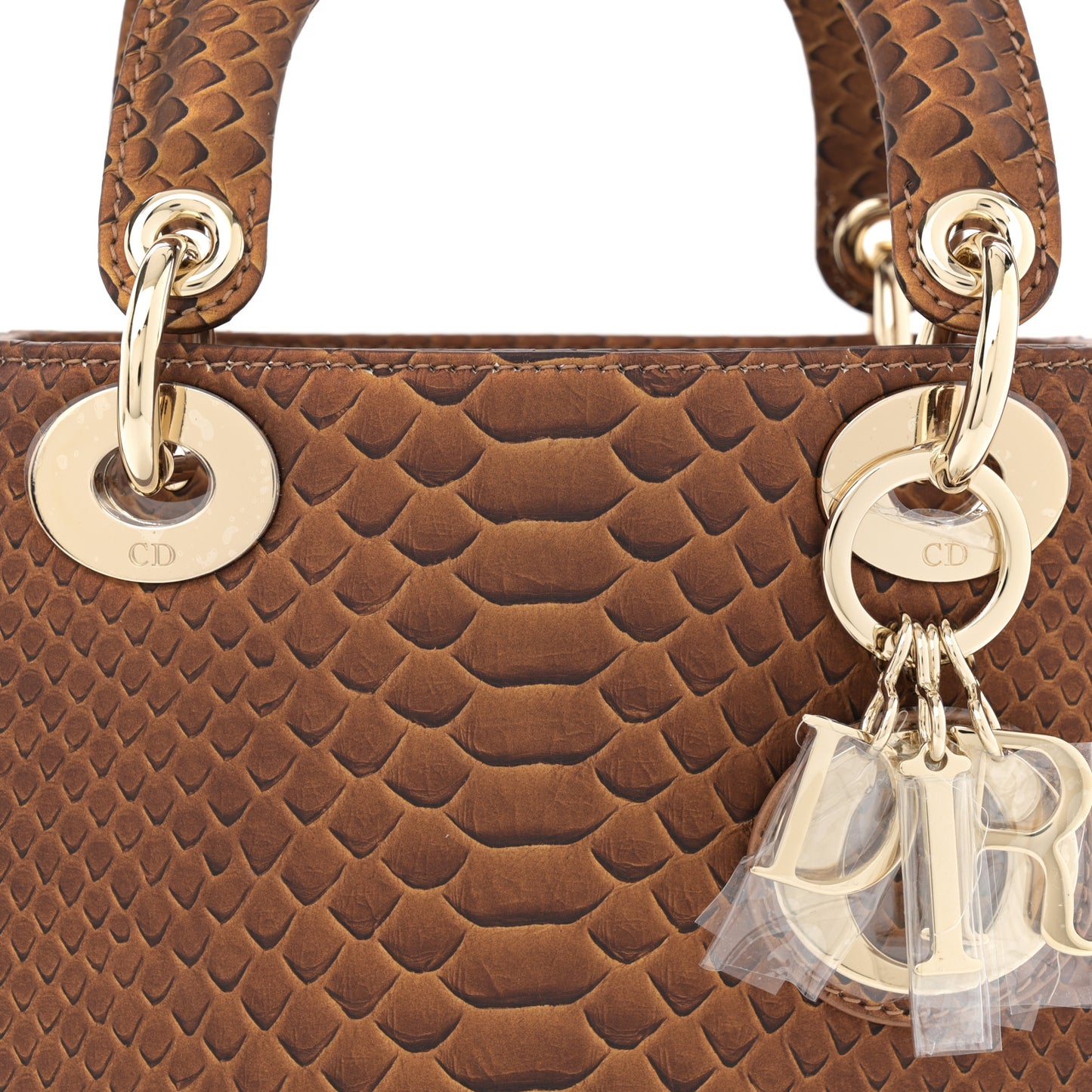 Metallic Snakeskin Mini Lady Dior Brown