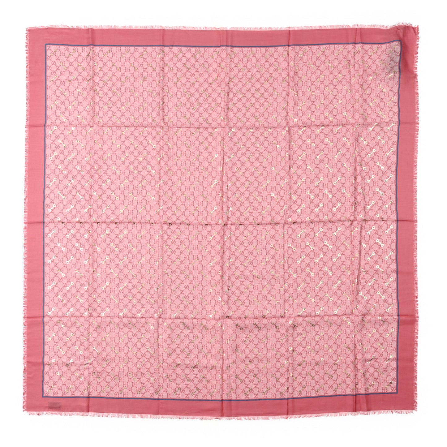 Modal Silk GG Monogram Big Gold Horsebit Fringe Shawl Pink Sky Blue