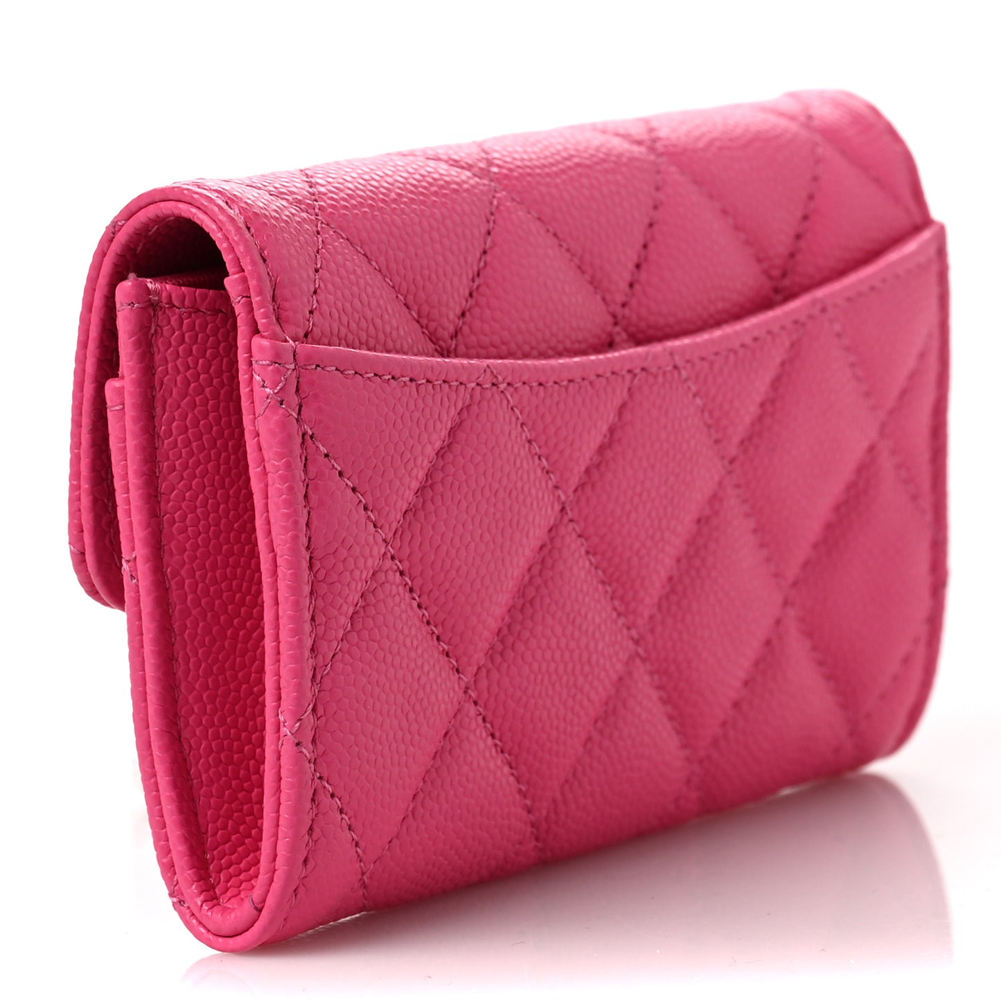 Caviar Quilted Flap Card Holder Wallet Pink