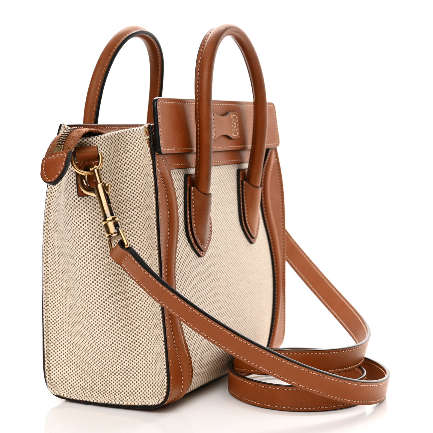 Textile Smooth Calfskin Nano Luggage Tan White