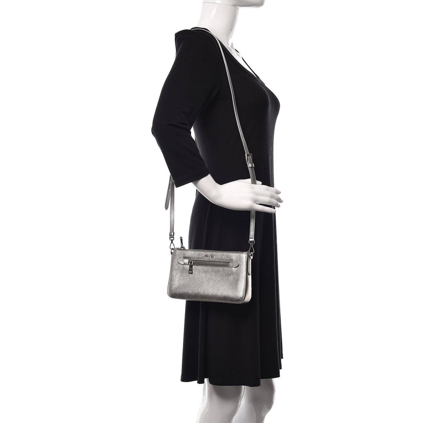 Metallic Saffiano Lux Crossbody Bag Cromo