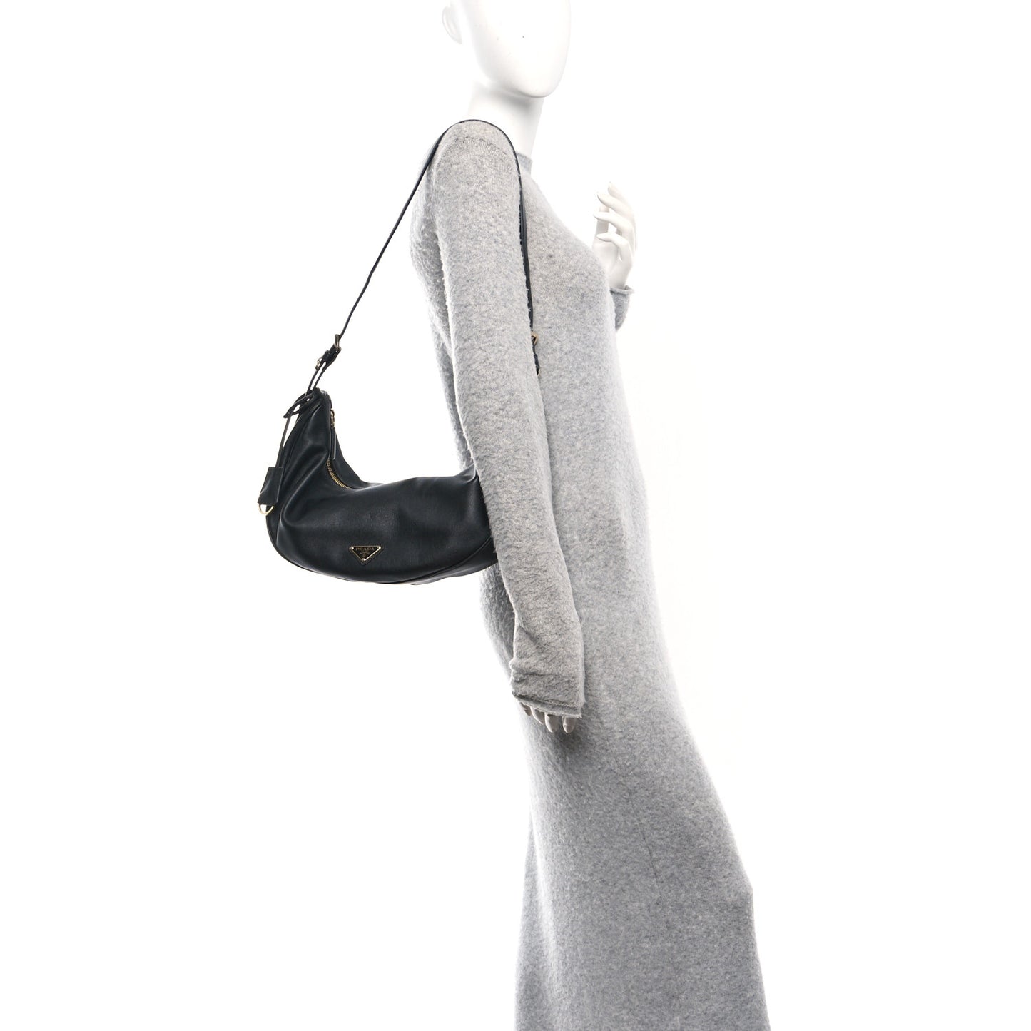 Soft Grain Calfskin Large Demi-Lune Shoulder Bag Black