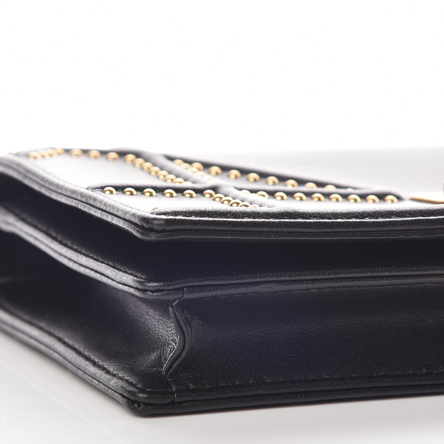 Calfskin Studded Diorama Wallet on Chain Pouch Black