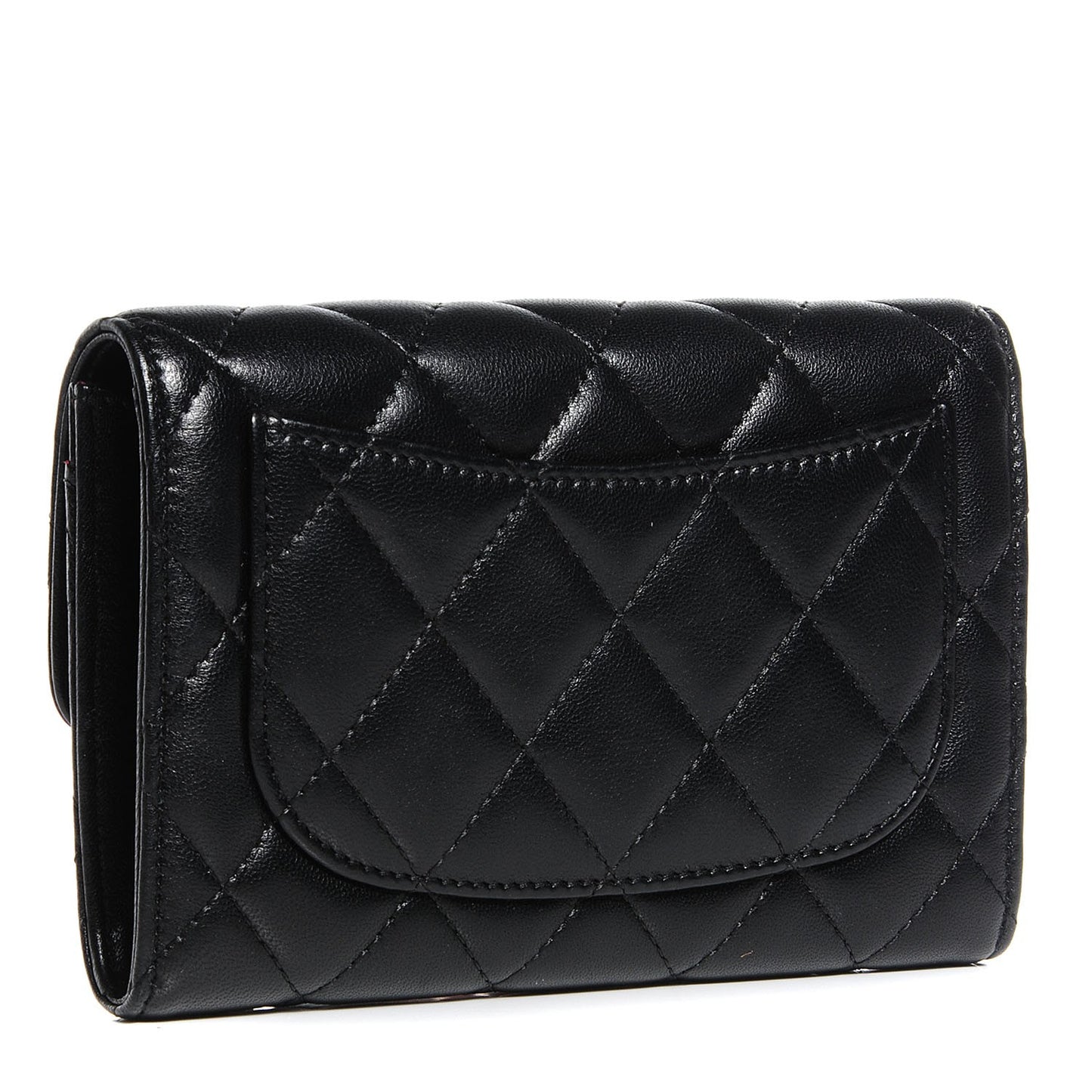 Lambskin Quilted Small Flap Wallet Black