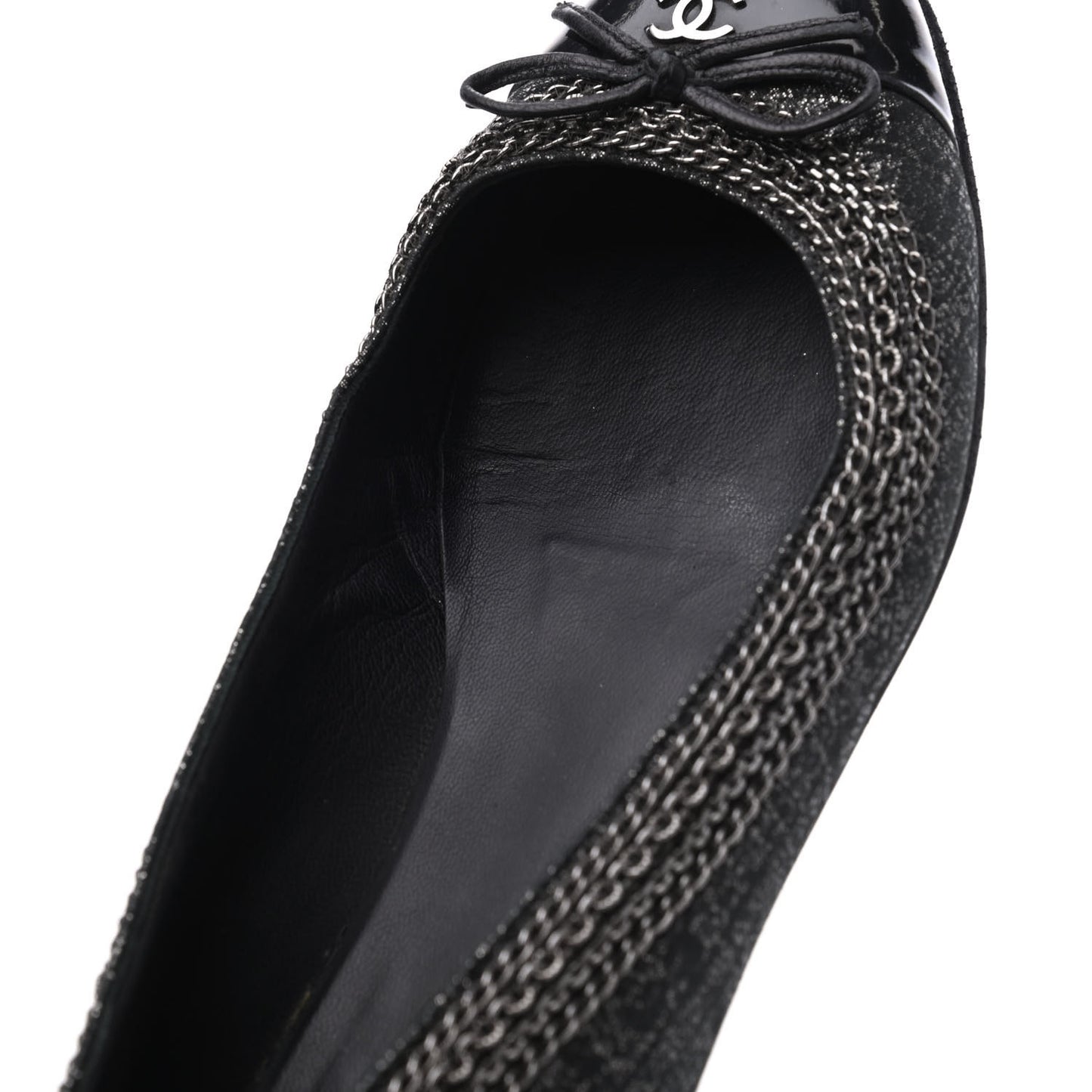 Tweed Patent Cap Toe Ballerina Flats 37 Black