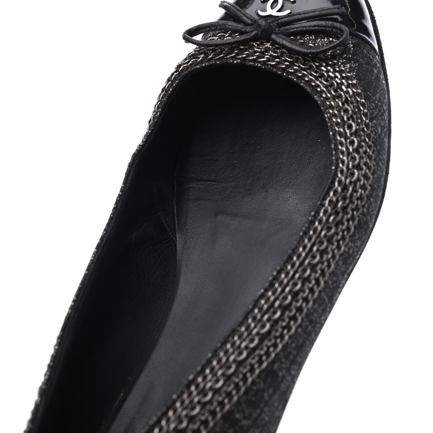 Chanel Tweed Patent Cap Toe Ballerina Flats 37 Black 9 of 23