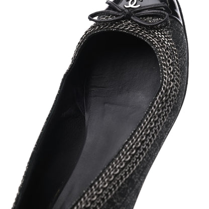Chanel Tweed Patent Cap Toe Ballerina Flats 37 Black 9 of 23
