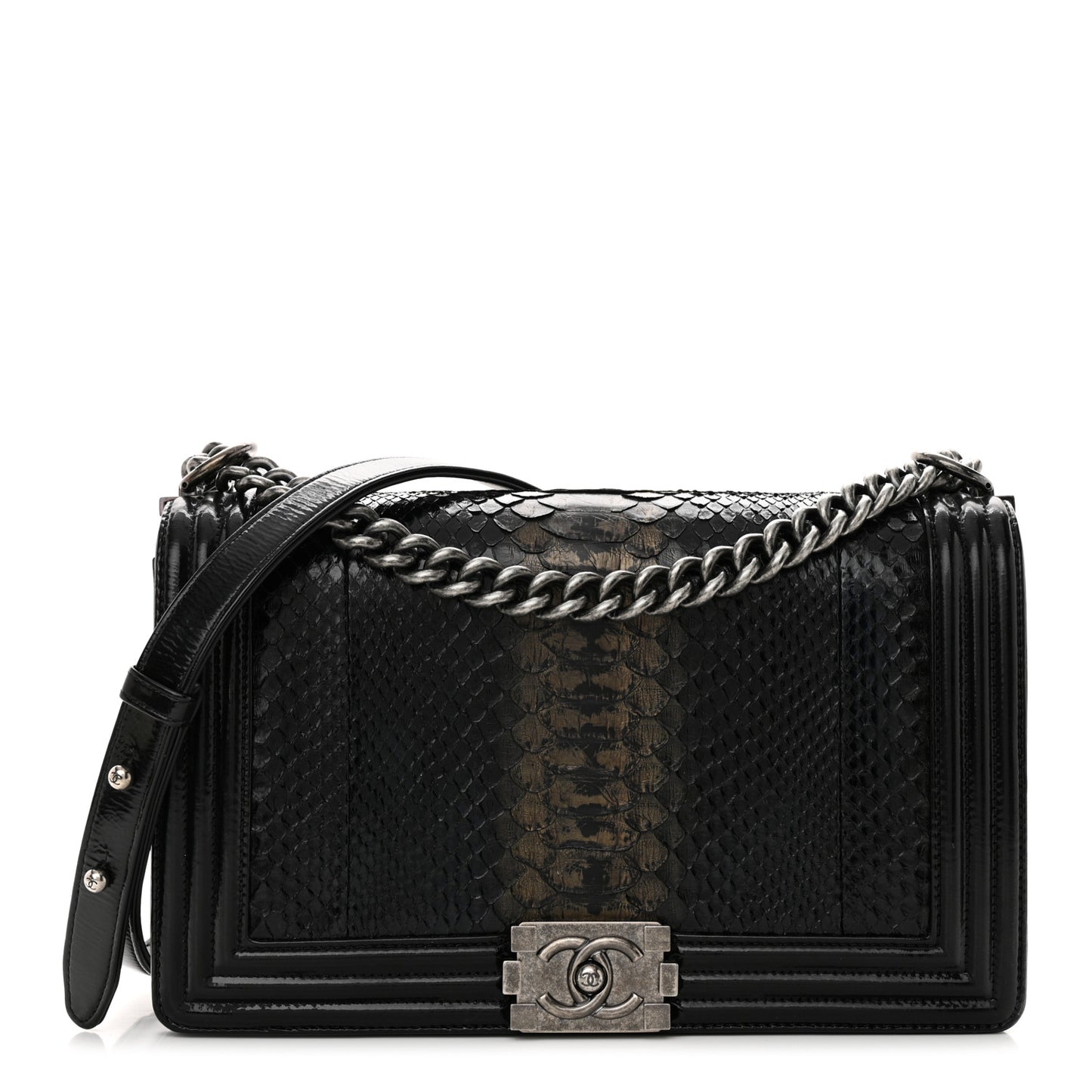 Snakeskin Medium Boy Flap Black