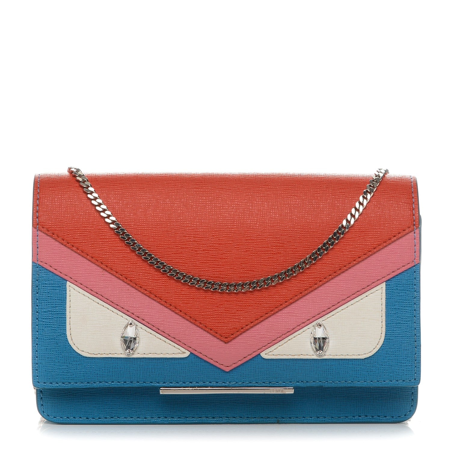 Fendi Vitello Elite Crystal Monster Eyes Tube Wallet On Chain Blue Royal Multicolor 1 of 6