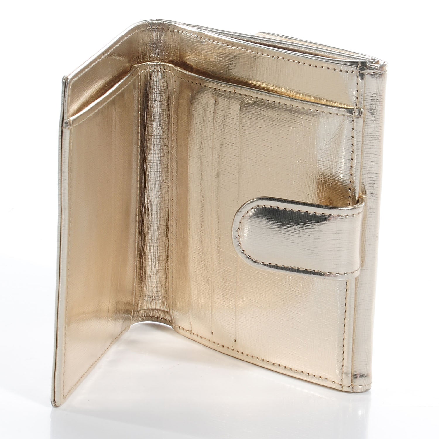 Chanel Textured Metallic Calfskin CC French Wallet Gold 6 of 7