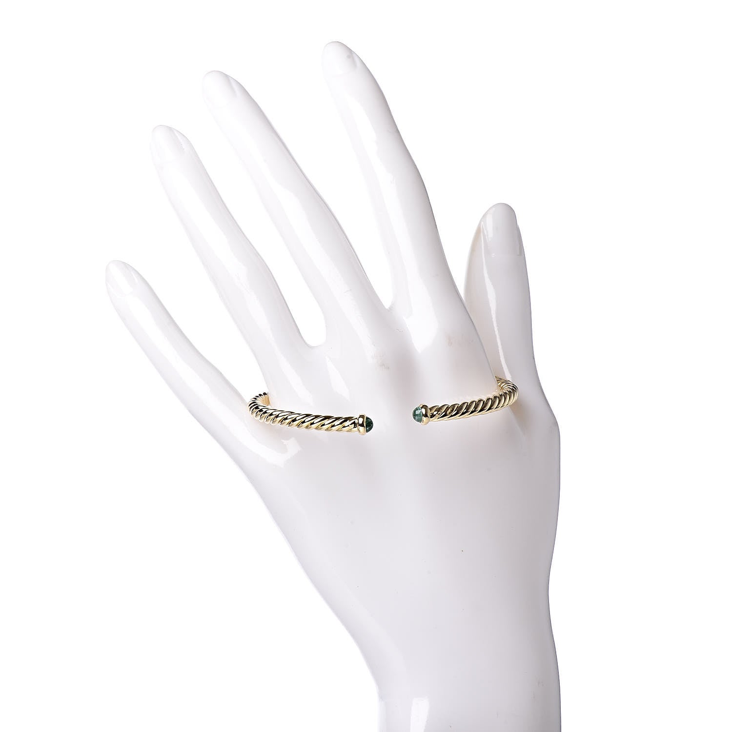 David Yurman 18K Yellow Gold Emerald 4mm Cablespira Bracelet 2 of 4