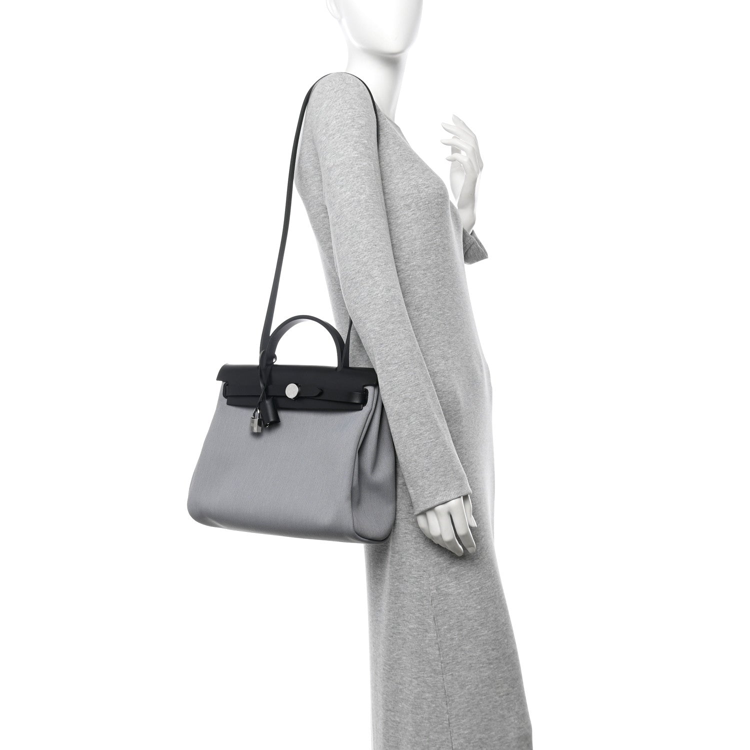 Hermes Military Toile Vache Hunter Herbag Zip Retourne 31 PM Gris Pantin Black 2 of 12