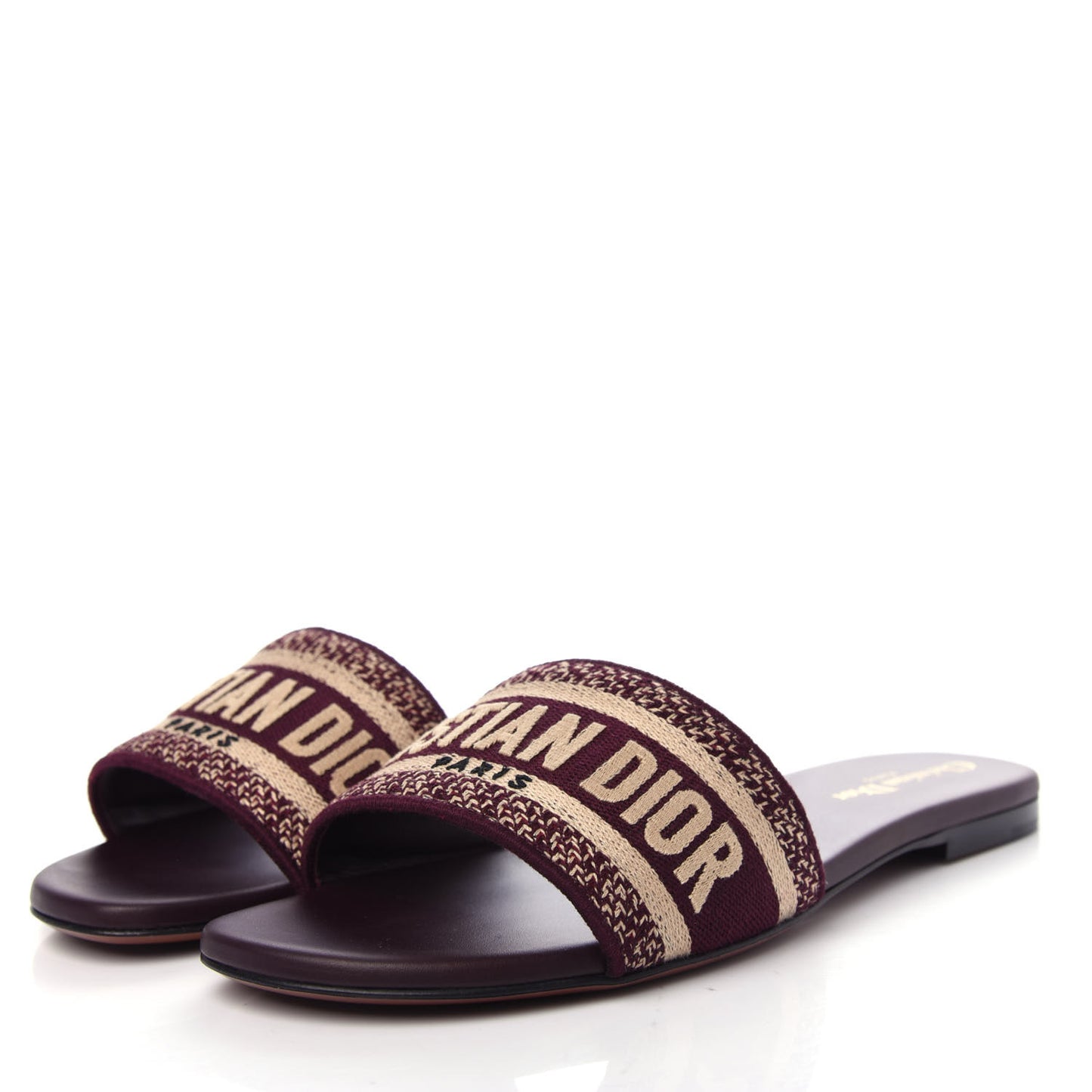 Canvas Embroidered Dway Mules Slide Sandals 38.5 Burgundy