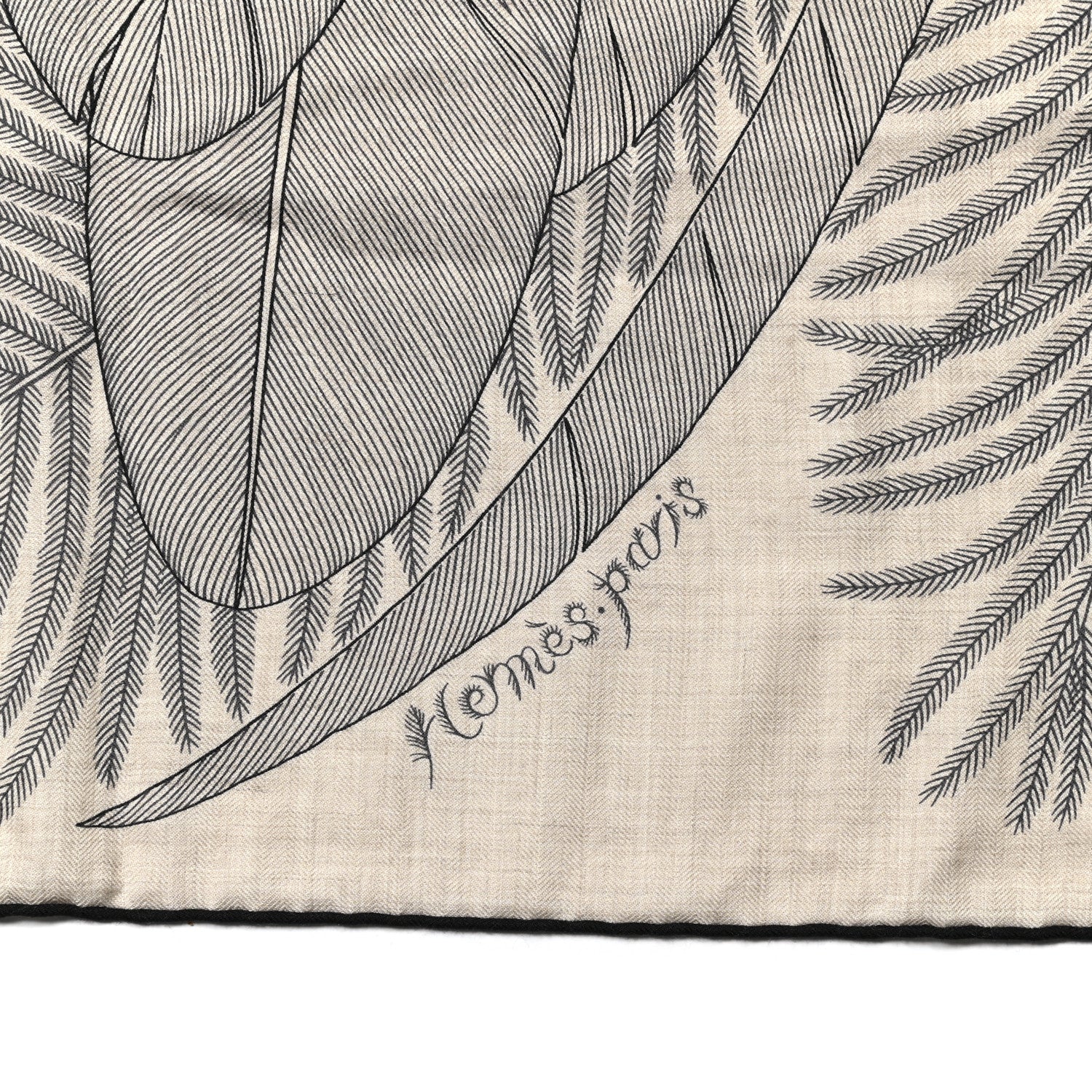 Hermes Cashmere Silk Plumes En Fete Shawl 140 Naturel Black 2 of 6