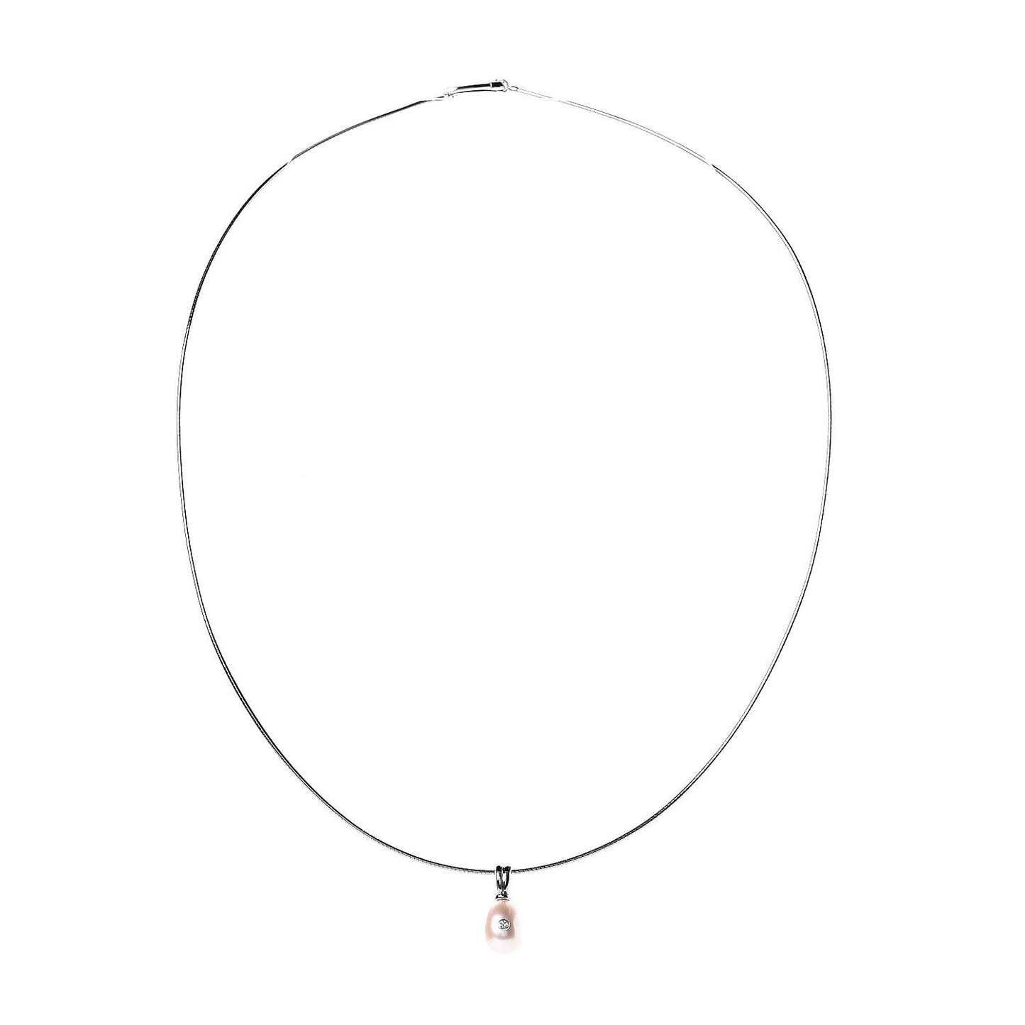 18K White Gold Diamond Akoya Pearl Drop Pendant Necklace
