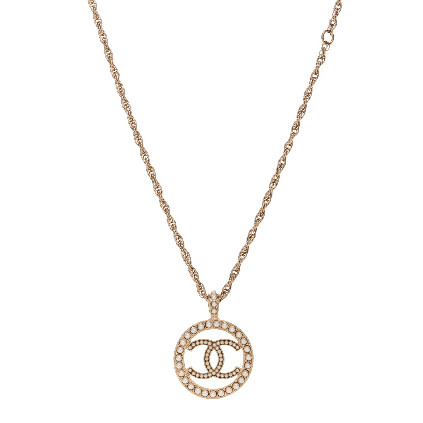 Pearl CC Round Pendant Necklace Gold