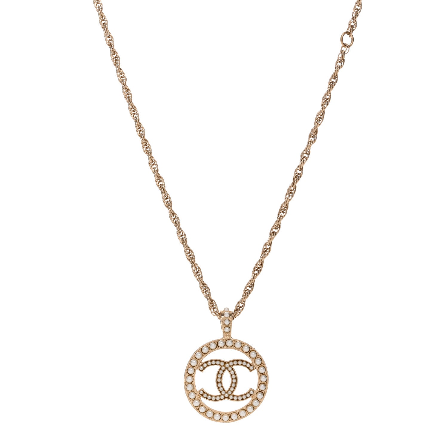 Chanel Pearl CC Round Pendant Necklace Gold 1 of 5