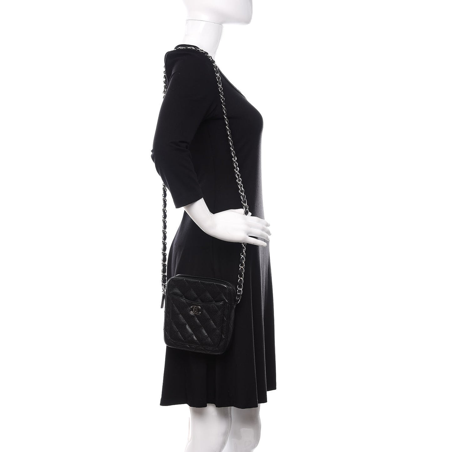 Caviar Quilted Camera Case Crossbody Bag Black