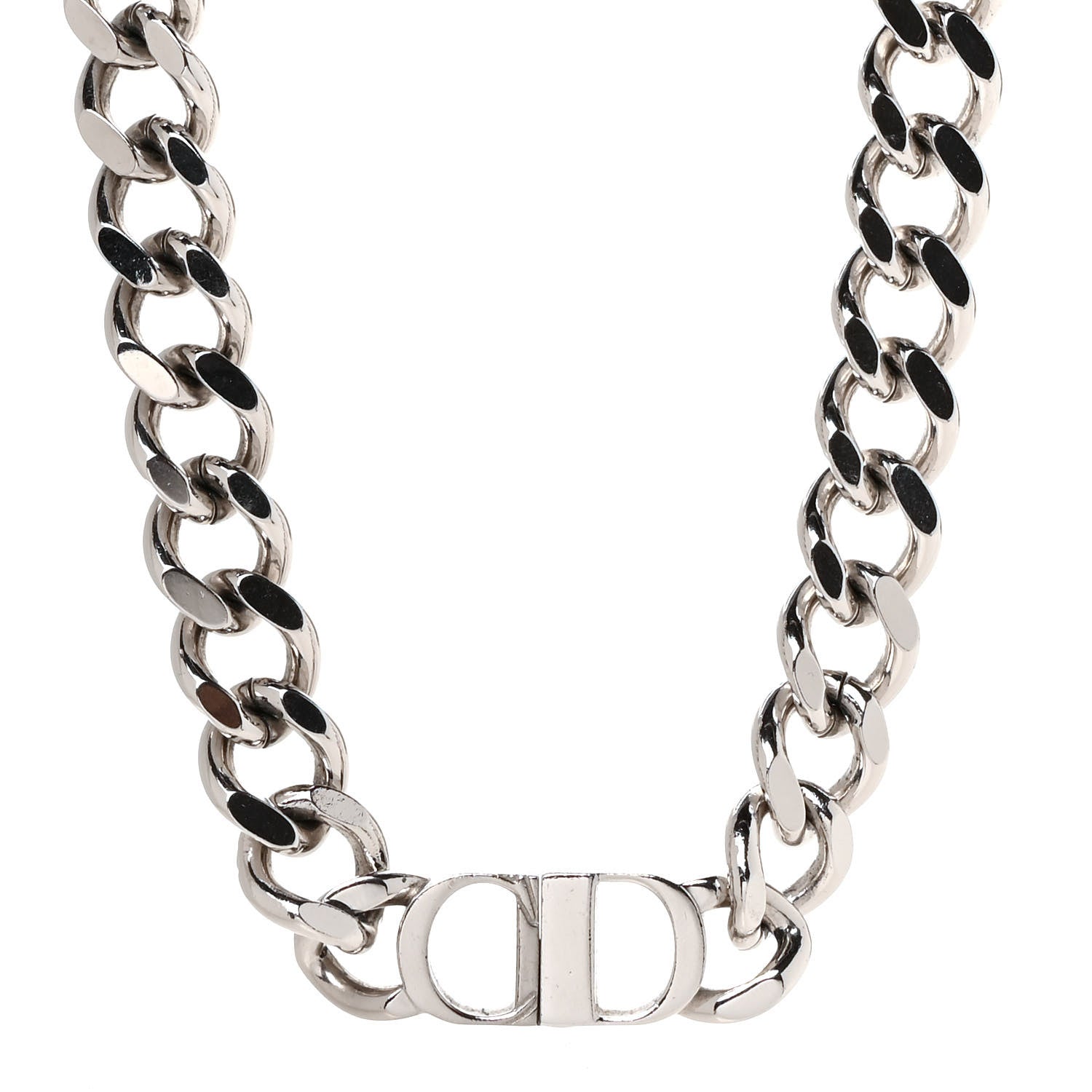 Christian Dior Brass CD Icon Chain Link Necklace Silver 1 of 5