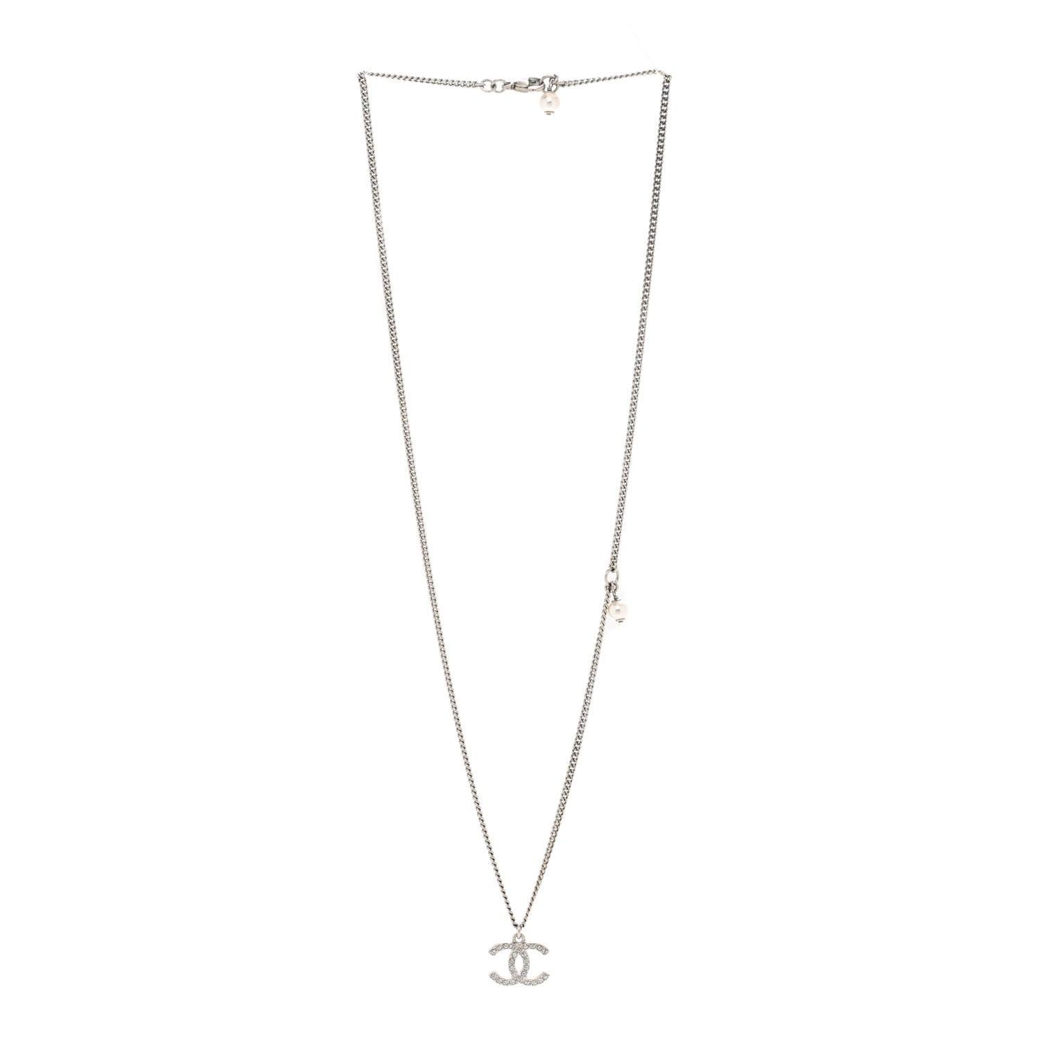 Chanel Crystal CC Pendant Necklace Silver Black 3 of 5